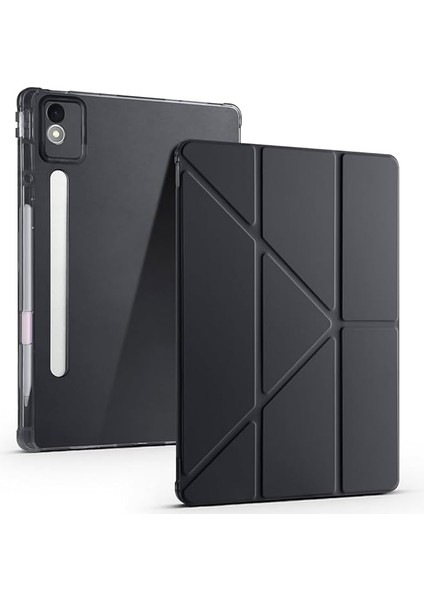 Lenovo Idea Tab Pro 12.7 (TB-373FU/ TB-375FC) ile Uyumlu Kılıf Tri Folding Silikon Kalem Bölmeli Katlanabilir Standlı Pu Deri Yumuşak Kapak, [akıllı Kapak, Uyku Modlu], Siyah
