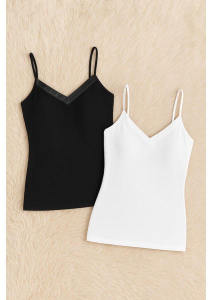 Kadın Modal Pamuklu Likralı Dantel Detaylı Askılı 2'li Atlet W6K6K0T8KA