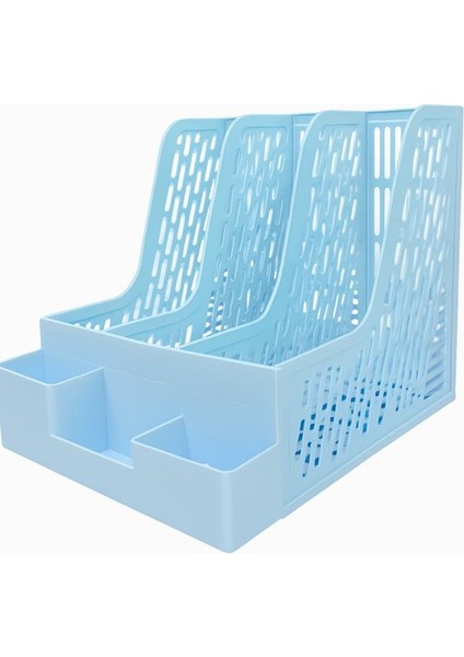 Mg 123 Mavi 3 Bölmeli Modüler Tasarım Organizer Kalemlikli Magazinlik Klasör Arşiv Kutusu Demonte