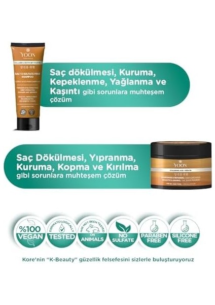 Yoon 3&apos;lü Premium Uzun Süren Saç Düzleştirici & Saç Botoksu Kiti, Sülfatsız Tuzsuz Şampuan 250ML, Keratin ve Hyalüronik Asit Içeren Saç Maskesi 250ML, Saç Bakım Seti fiyatları