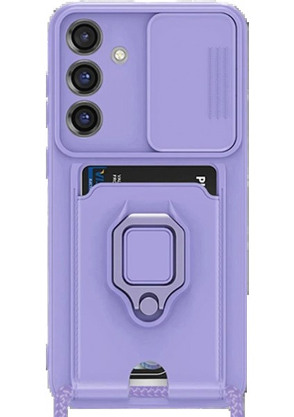 Samsung Galaxy S25 Plus Kılıf Zuma Kartvizitli Yüzüklü Silikon - Lila (K95)