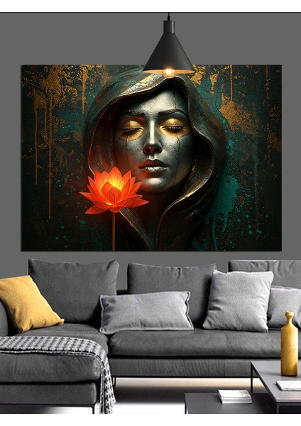 Altın Yapraklı Kadın Portresi Dekoratif Kanvas - Mdf Ahşap Tablo modelleri