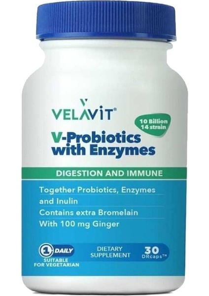 Velavit V-Probiotics With Enzymes 30 Kapsül