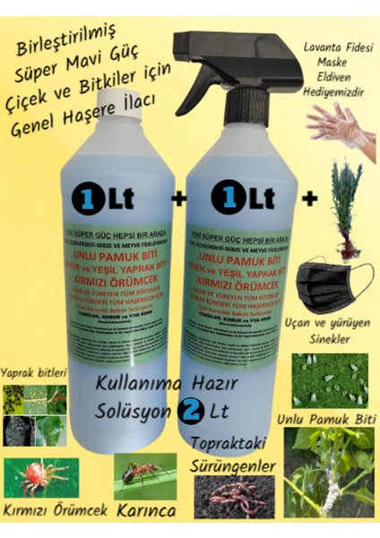 2 Lt Çiçekler için Genel Haşere İlacı (Unlu Pamuk Biti, Sinek Ve Yaprak Biti, Kırmızı Örümcek, Karınca, Topraktaki Sürüngenler ) 1 Adet Lavanta Fidesi Hediyeli