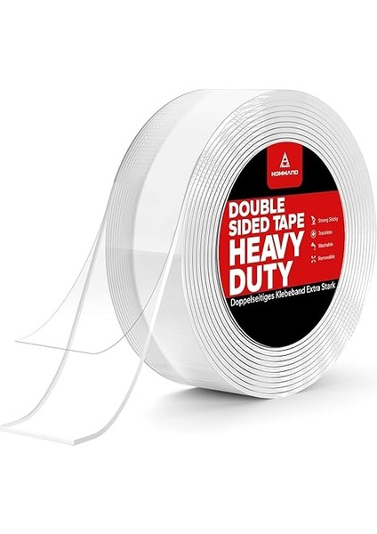 Çift Taraflı Bant Ağır Hizmet Tipi, Su Geçirmez Akrilik Çift Taraflı Yapışkan Şeffaf Bant, Duvarlar/halı/halılar Için Çıkarılabilir Yapışkan Bant(3m x 2cm x 1mm)