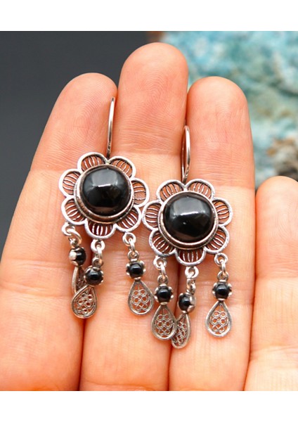 925 Ayar Gümüş Oltu Taşı Kadın Küpe SKÜ00044 fiyatları