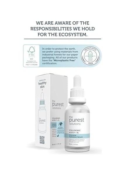 The Purest Solutions, Yoğun Nemlendirme ve Dolgunlaştırıcı Etkili, Yenileyici Cilt Bakım Serumu 30 ml (Hyaluronic Acid%2 + B5)