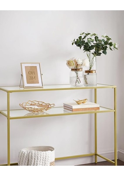 Konsol Sehpası, Yan Sehpa, Sert Cam Yüzey, Modern Koltuk Sehpası, Kolay Kurulum, Ayarlanabilir Ayaklar, Oturma Odası, Koridor, Altın Rengi Şeffaf LGT025A01 indirimleri