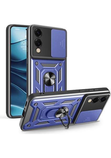 Galaxy S25 Edge Kılıf Magnetik Standlı Kamera Korumalı Nxxa Sürgülü Vega Kapak - Mavi