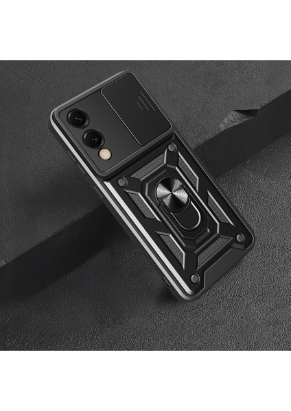 Galaxy S25 Edge Kılıf Magnetik Standlı Kamera Korumalı Nxxa Sürgülü Vega Kapak - Mavi