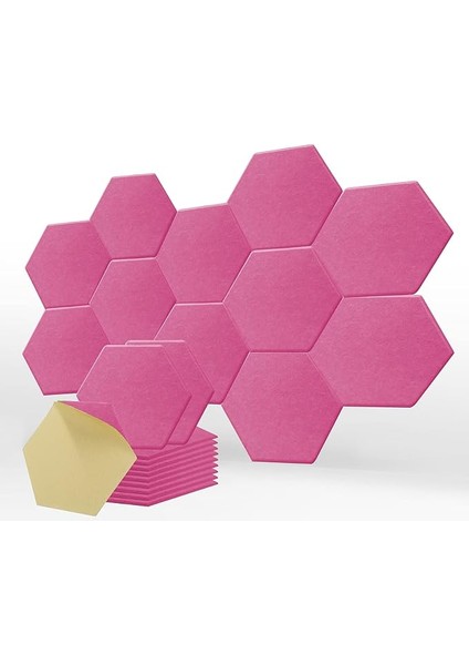 Paket Altıgen Akustik Paneller Stüdyo ve Ev Için Kendinden Yapışkanlı Ses Geçirmez Duvar Dolgusu, 30 x 30 x 1,4 Cm, Pembe Ses Işlemi, Gürültü Azaltma Için Ideal