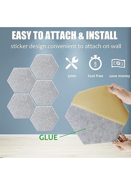 Paket Altıgen Akustik Paneller Stüdyo ve Ev Için Kendinden Yapışkanlı Ses Geçirmez Duvar Dolgusu, 30 x 30 x 1,4 Cm, Pembe Ses Işlemi, Gürültü Azaltma Için Ideal fırsatları