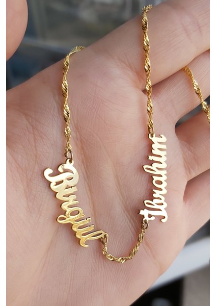 925 Ayar Gümüş 24 Ayar Altın Kaplama Isimli Kolye