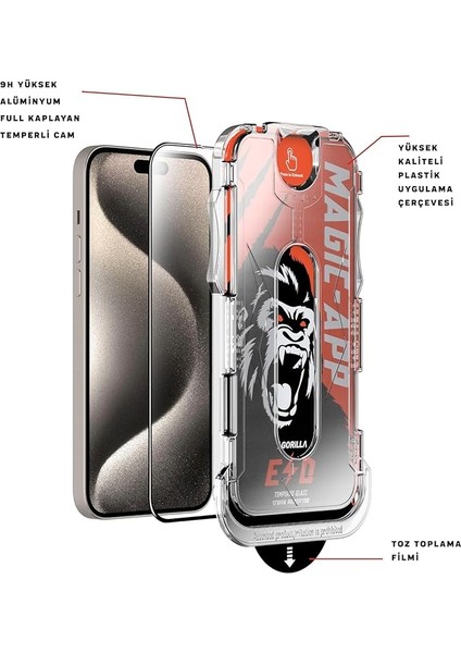 X-Gorilla iPhone 15 Pro Max Uyumlu Tam Kaplayan Tozsuz Uygulama 9h Ekran Koruyucu Kırılmaz Temperli Cam Şeffaf / Hayalet Seçenekleri fiyatları