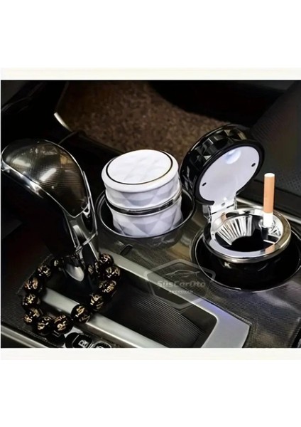 Üniversal Kristal Pırlanta Taş Görünümlü Mavi LED Işıklı Lüx Oto Küllük Kapaklı Spor Araç Içi Küllük Araba Küllüğü Siyah ONK16 modelleri