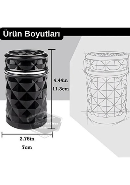 Üniversal Kristal Pırlanta Taş Görünümlü Mavi LED Işıklı Lüx Oto Küllük Kapaklı Spor Araç Içi Küllük Araba Küllüğü Siyah ONK16 indirimleri