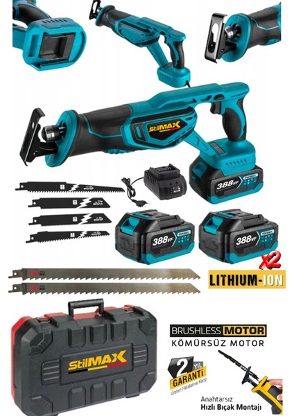 388VF 10AH Kömürsüz Çelik Şanzuman Beton Tuğla Kemik Kesme Tilki Kuyruğu Akülü Testere Makinesi