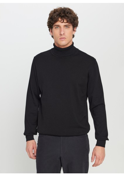 Tam Balıkçı Yaka Standart Siyah Erkek Kazak ACE043261440_SYH