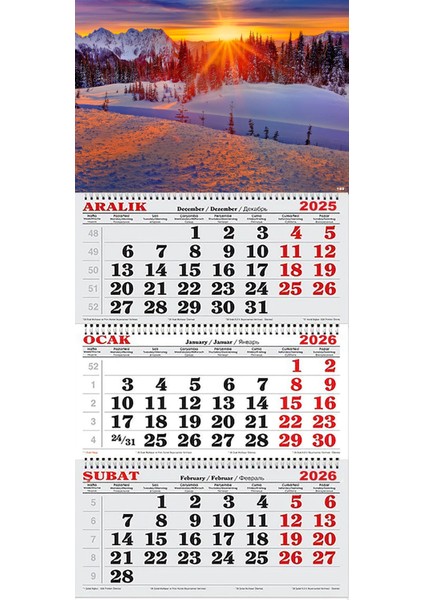 2026 Yılı Gemici Takvimi-Karlı Ormanda Gün Batımı