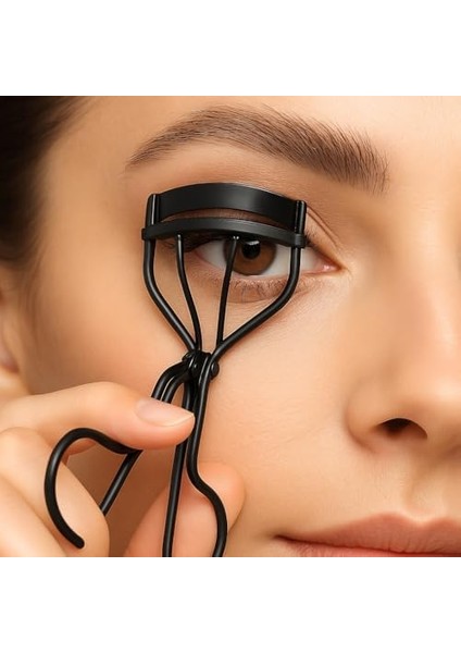 Suwors Kirpik Kıvırıcı – Siyah Metal Gövde, Silikon Pedli – Makas Tipi Kirpik Şekillendirici Alet – Göz Makyajı Için Pratik Kullanım