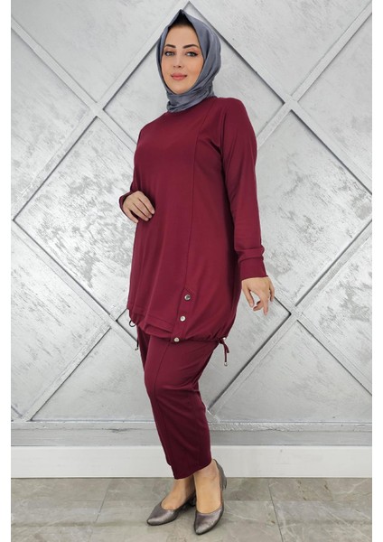 Kadın Düğme Bağcık Detaylı Tesettür Takım