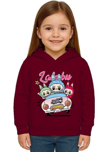Unisex Labubu Baskılı Çocuk Swaetshirt Kapüşonlu 3 Iplik Şardonlu fiyatları