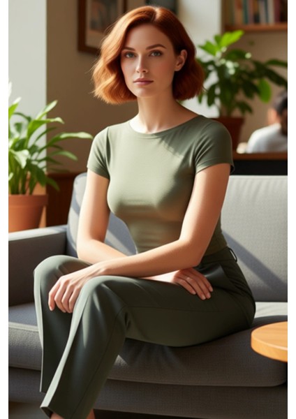 Kadın Esnek Örme Bisiklet Yaka Kısa Kollu Crop Kaliteli Şık Rahat Modern Zarif Günlük fiyatları