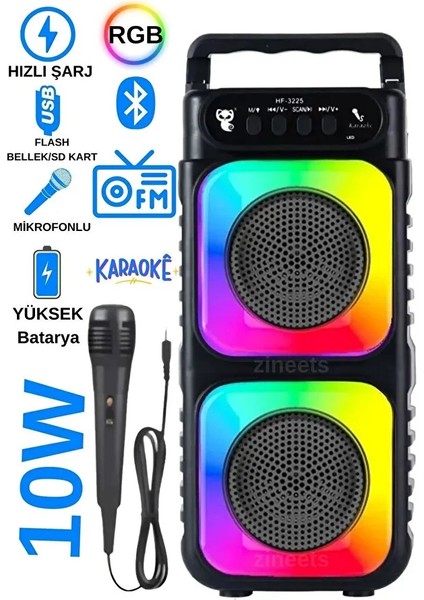 Bluetooth Hoparlör Parti Hoparlörü Karaoke Mikrofon Hediyeli Işıklı Ses Bombası Radyo USB Sd Girişli
