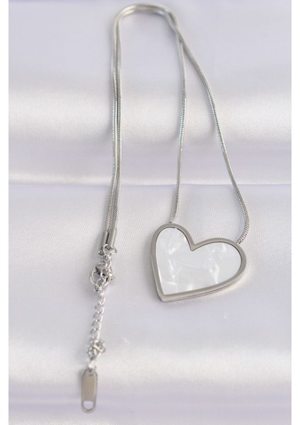 316L Çelik Zincir Gümüş Renk Mermer Desenli Kalp Kolye fiyatları