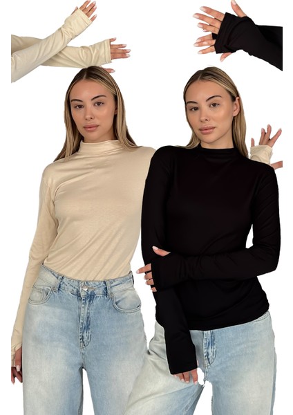 Kadın 2'li Set Parmak Detaylı Body