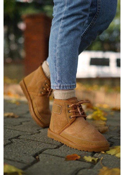 Bağcıklı Süet Tüylü Kadın Bot - Taba fiyatları