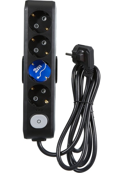 Multi-Let Siyah Dörtlü Priz Anahtarlı Topraklı Çocuk Korumalı 2 mt