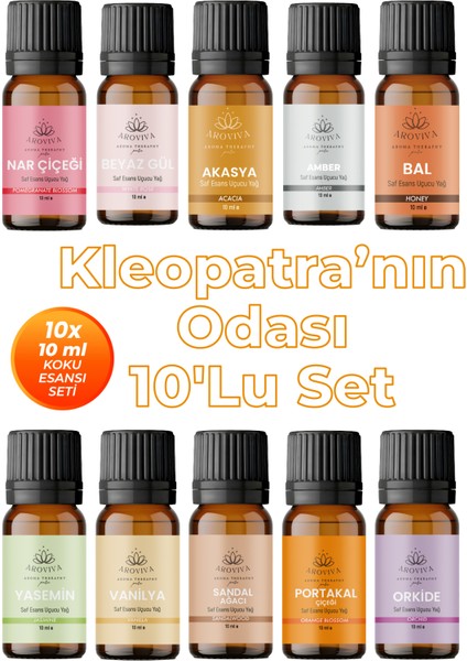 Kleopatra’nın Odası Esansiyel Uçucu Koku Yağı Buhurdanlık Yağı Difüzör Esansı 10'lu Set 10X10ML