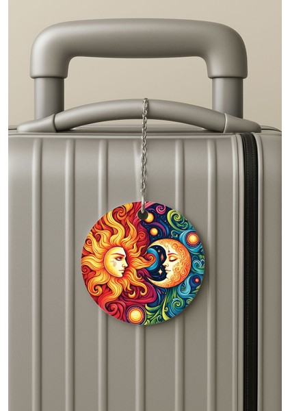 Pleksi Zincirli Bavul Etiketi Seyahat Tatil Için Tasarım Valiz Etiketi Güneş ve Ay