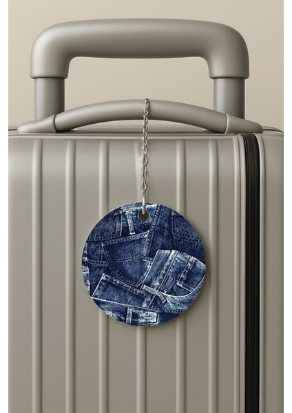 Pleksi Zincirli Bavul Etiketi Seyahat Tatil Için Tasarım Valiz Etiketi Dark Jeans