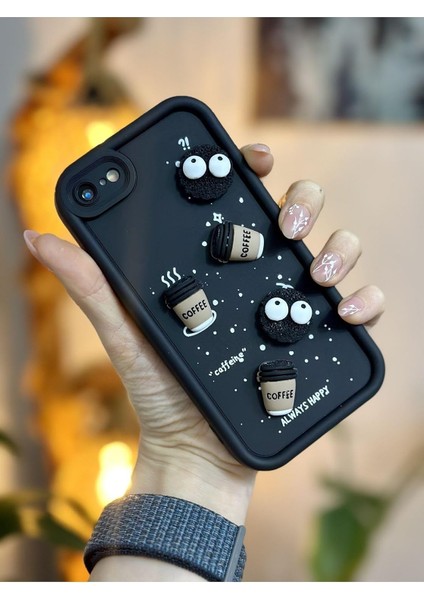 Go Aksesuar 7 Plus ve 8 Plus ile Uyumlu Siyah Coffee Kurabiye Tasarım Kılıf