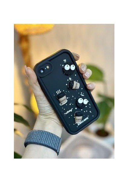 Go Aksesuar 7 Plus ve 8 Plus ile Uyumlu Siyah Coffee Kurabiye Tasarım Kılıf fiyatları