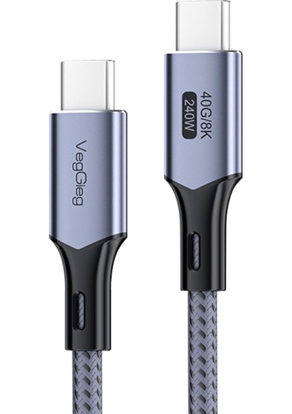 USB 4.0 E-Mark 240W 40GBPS Thunderbolt 4 8k 60Hz Type-C Görüntü Hızlı Şarj ve Kablosu 2 Metre