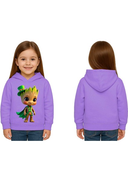 Unisex Groot Baskılı Çocuk Swaetshirt Kapüşonlu 3 Iplik Şardonlu
