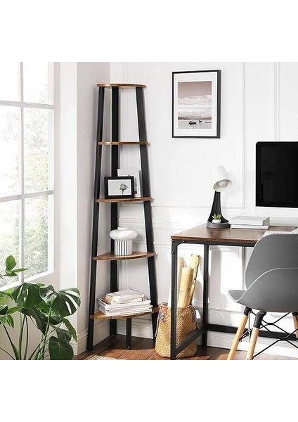 Köşe Rafı, Kitaplık 5 Katlı, Merdiven Raf, Saklama Dolabı, Oturma Odası Için Elbise Askısı, Endüstriyel Tarzda, Çelik Çerçeveli, Rustik Kahverengi ve Siyah LLS35X fiyatları