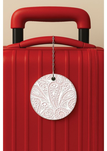 Desenli Baskılı Pleksi Zincir Aparatlı Bavul Etiketi Valiz Etiketi Beyaz Sanat Eseri