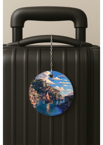 Amalfi Desenli Uv Baskılı Pleksi Bavul Etiketi Seyahat Tatil Valiz Etiketi