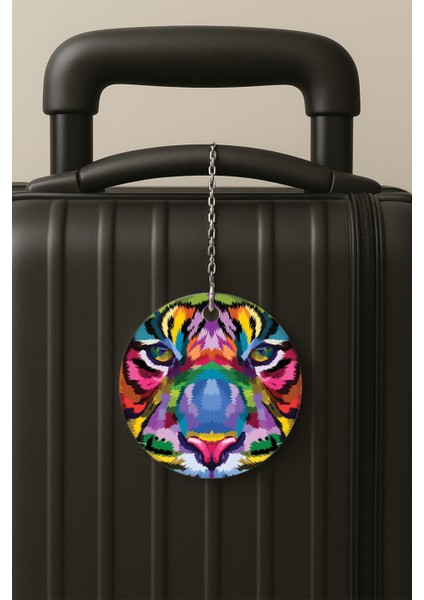 Renkli Aslan Desenli Uv Baskılı Pleksi Bavul Etiketi Seyahat Tatil Valiz Etiketi