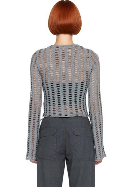 Kadın Bisiklet Yaka Regular Kalıp Uzun Kollu Crop Örme Bluz Polyester Karışımlı Ince Yapı Ilkbahar fiyatları