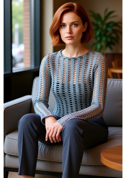 Kadın Bisiklet Yaka Regular Kalıp Uzun Kollu Crop Örme Bluz Polyester Karışımlı Ince Yapı Ilkbahar fırsatları