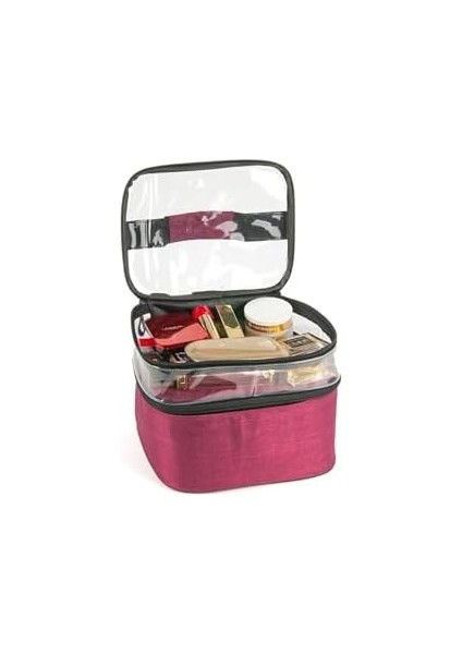 Figiza Seyahat Tipi Kozmetik Makyaj Çantası Su Geçirmez Büyük Boy Bölmeli Makyaj Seti Kutusu (Bordo) modelleri