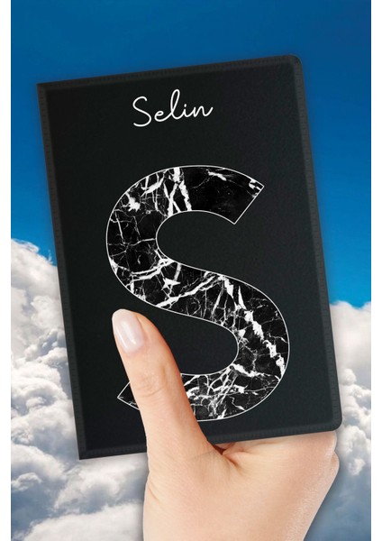 Isim Yazılı Pasaport Kılıfı Desenli Pasaport Kabı Kişiye Özel - S Harfi Mermer