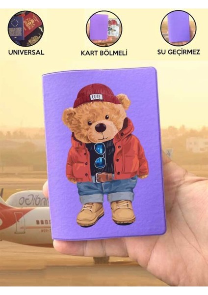Tüm Ülke Pasaportlarına Uyumlu Teddy Bear Mor Vinleks Pasaport Kılıfı Kabı indirimleri