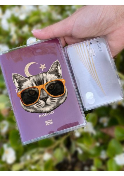 Ikon Kedi Desenli Universal Şeffaf Pasaport Kılıfı Model Tüm Ülke Pasaportlarına Uygun