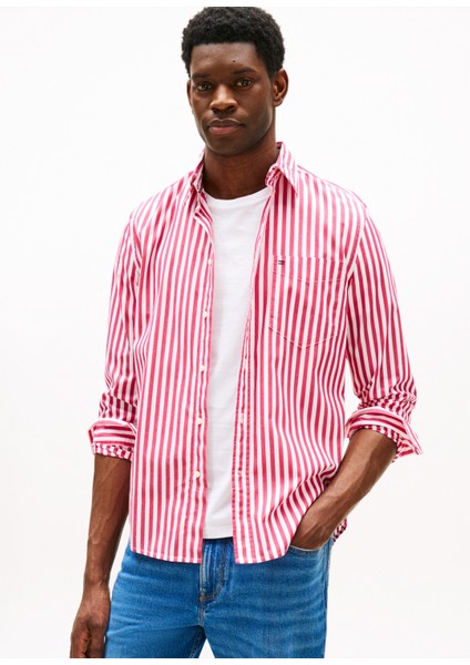 Normal Gömlek Yaka Pembe Erkek Gömlek MW0MW394510D1_FLEX Poplın Bold Strı fiyatları